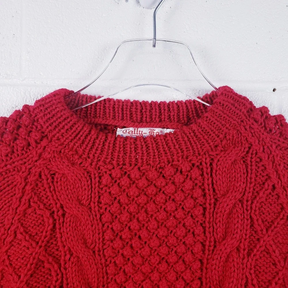 Vintage Tally-Ho Sweater Red Cable Knit Wool Pullover Womens Size Medium